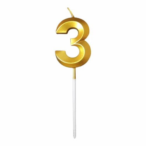 Number Chrome Candle 3 Gold