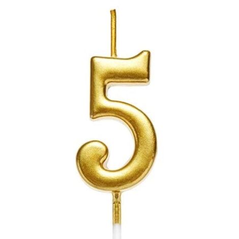 Number Chrome Candle 5 Gold
