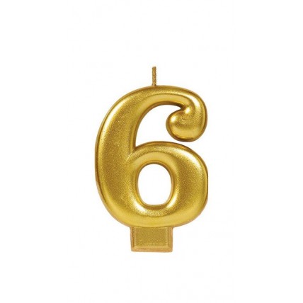 Number Chrome Candle 6 Gold