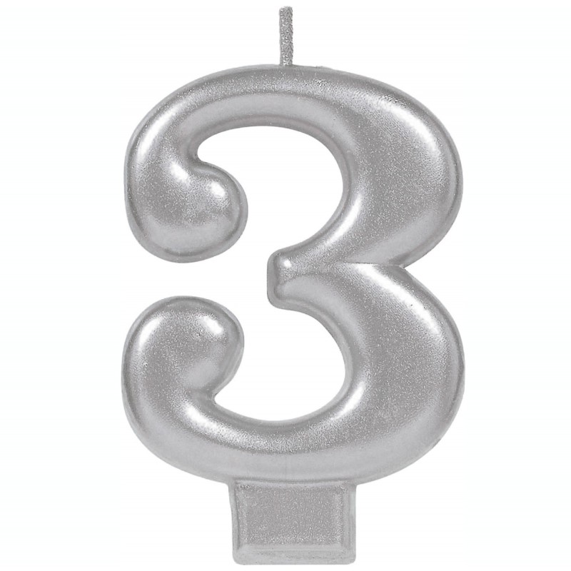 Number Chrome Candle 3 Silver